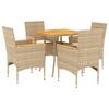 VidaXL Ensemble à manger de jardin et coussins 5pcs beige rotin acacia, ensemble de salle à manger d'extérieur, meuble de 3278702