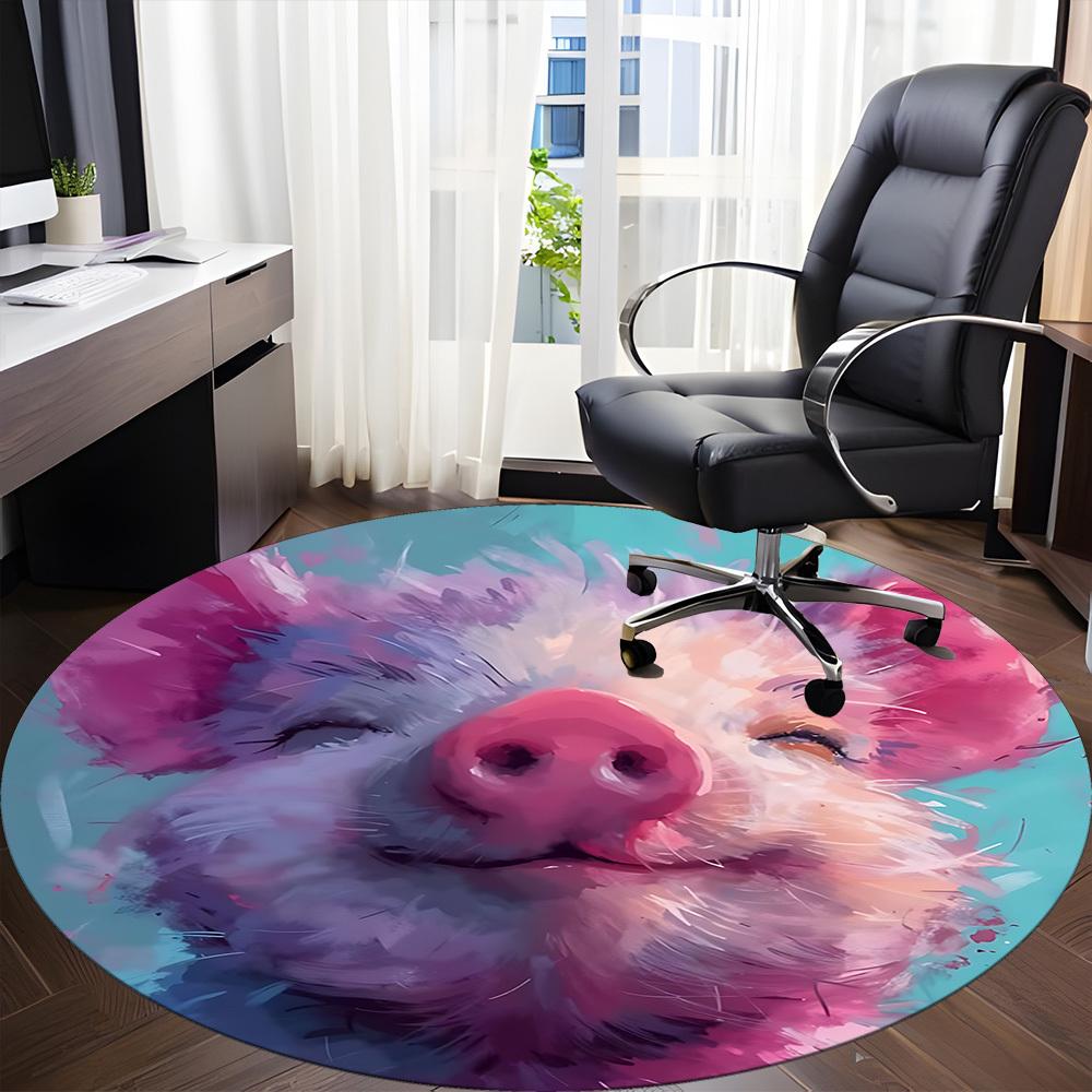 1pc Piggy Smlie Office Round Area Rug, Indoor Mat Suitable ForOffice, Under Office Chairs Bedroom Living Room Home Decor, Room Deco  D084