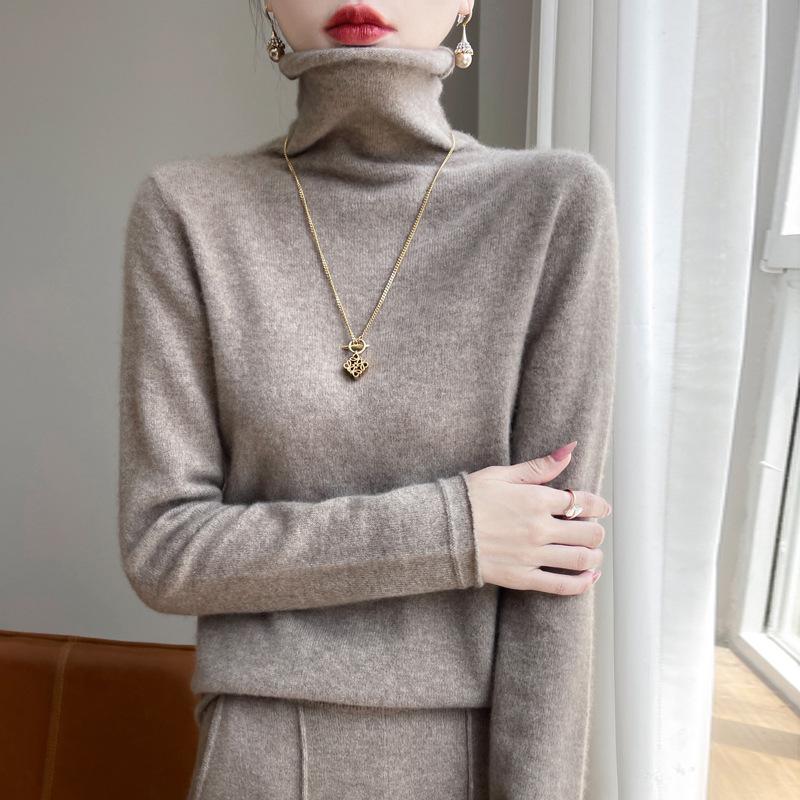 Women's Pure Wool Turtleneck Sweater - Autumn/Winter Fashionable Knitted Cashmere Pullover