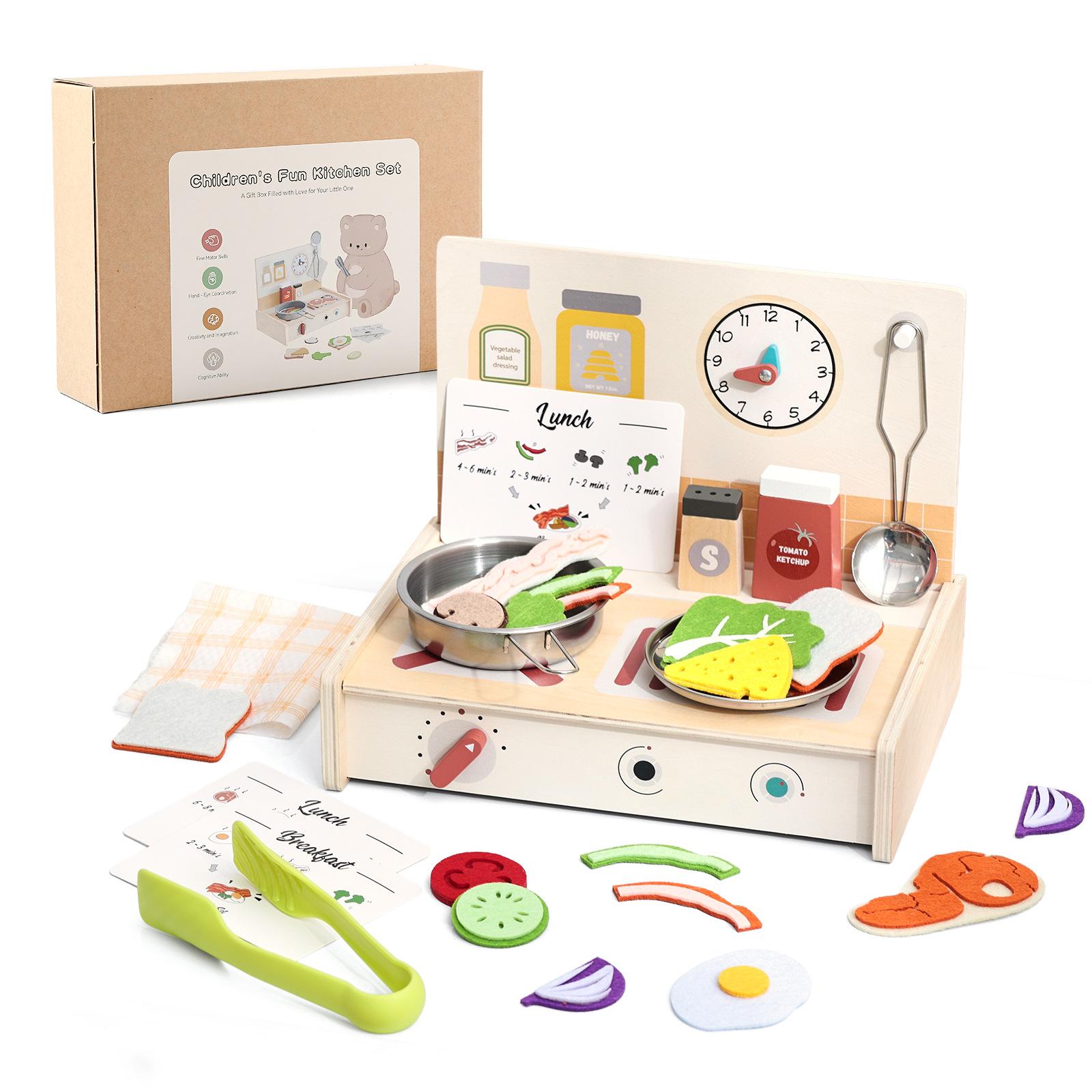 

Early Education Wooden Simulation Cooking Kitchen Pretend Play Toy, Wooden Stove Cookware Tableware Cognitive Toy for Baby Children s Fun Dining Tab