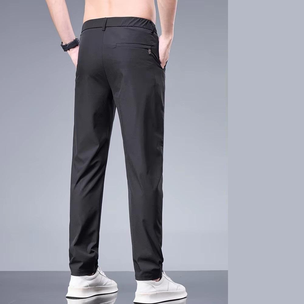Summer New Business Ice Silk Pants Straight Elastic Waist Black Gray Trousers Breathable Simple Male Clothing Casual Suit Pants