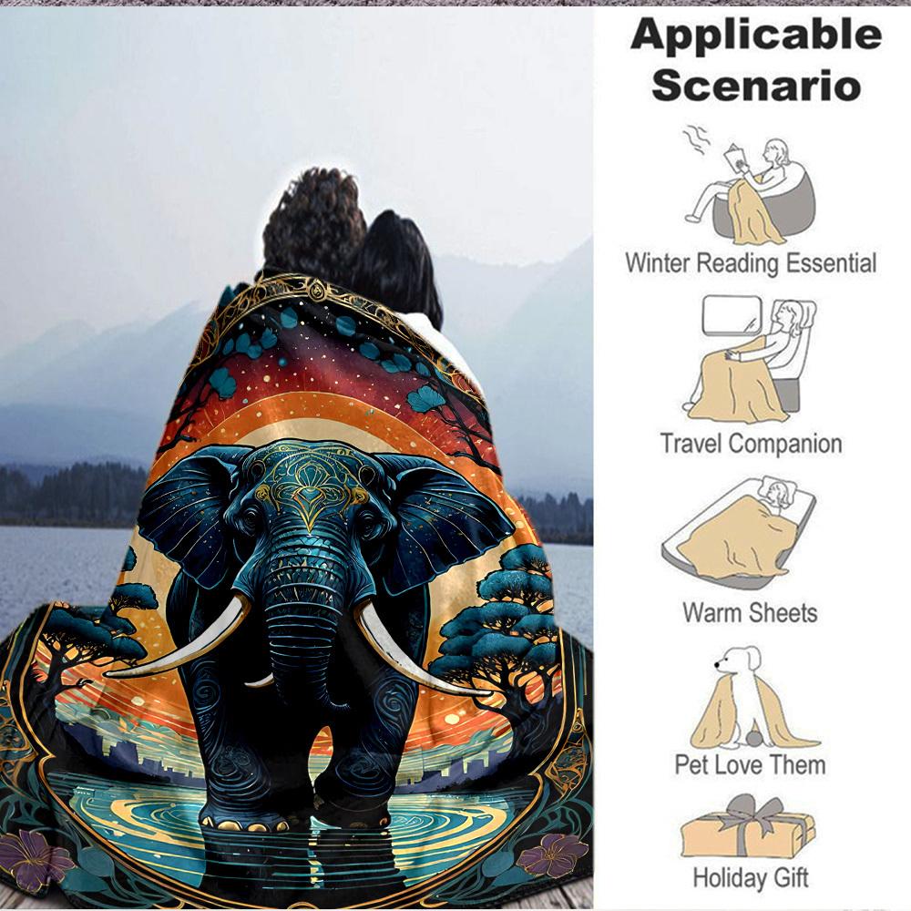 1pc Elephant Art Print Blanket Lightweight Blanket Throw Blanket For Sofa, Bed, Travel, Camping, Livingroom, Office, Couch, Chair Yy251010028