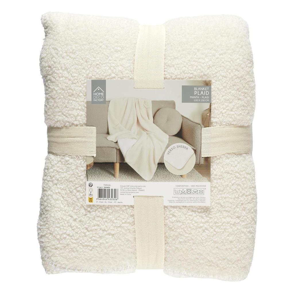 Blanket 120X150Cm Sherpa Ecru Fluffy Soft Made Of Polyester