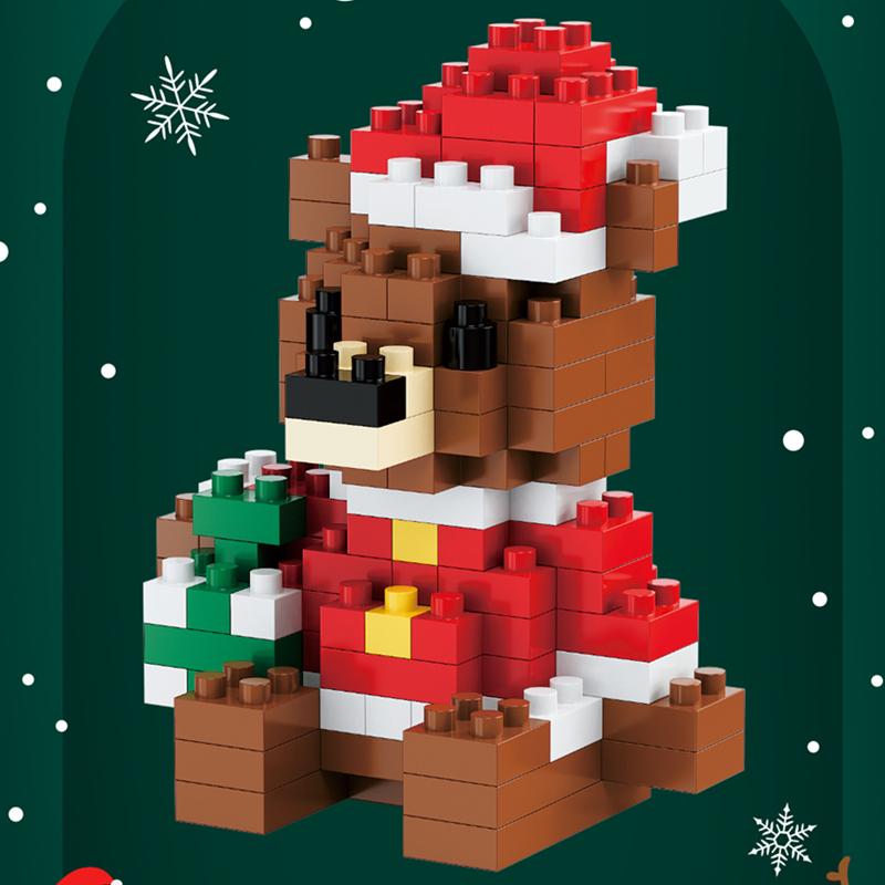 DIY Christmas Tree Elk Deer Santa Claus Train Decorations Architecture Socks Street View Xmas Snow House Building Block Kit Toy