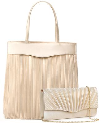 Gurina Women's Large Wedding Bags, Set of 2, Formal Side Bags, Satin Pleated (Champagne Gold) for Weddings, Funerals, and Special Occasions
