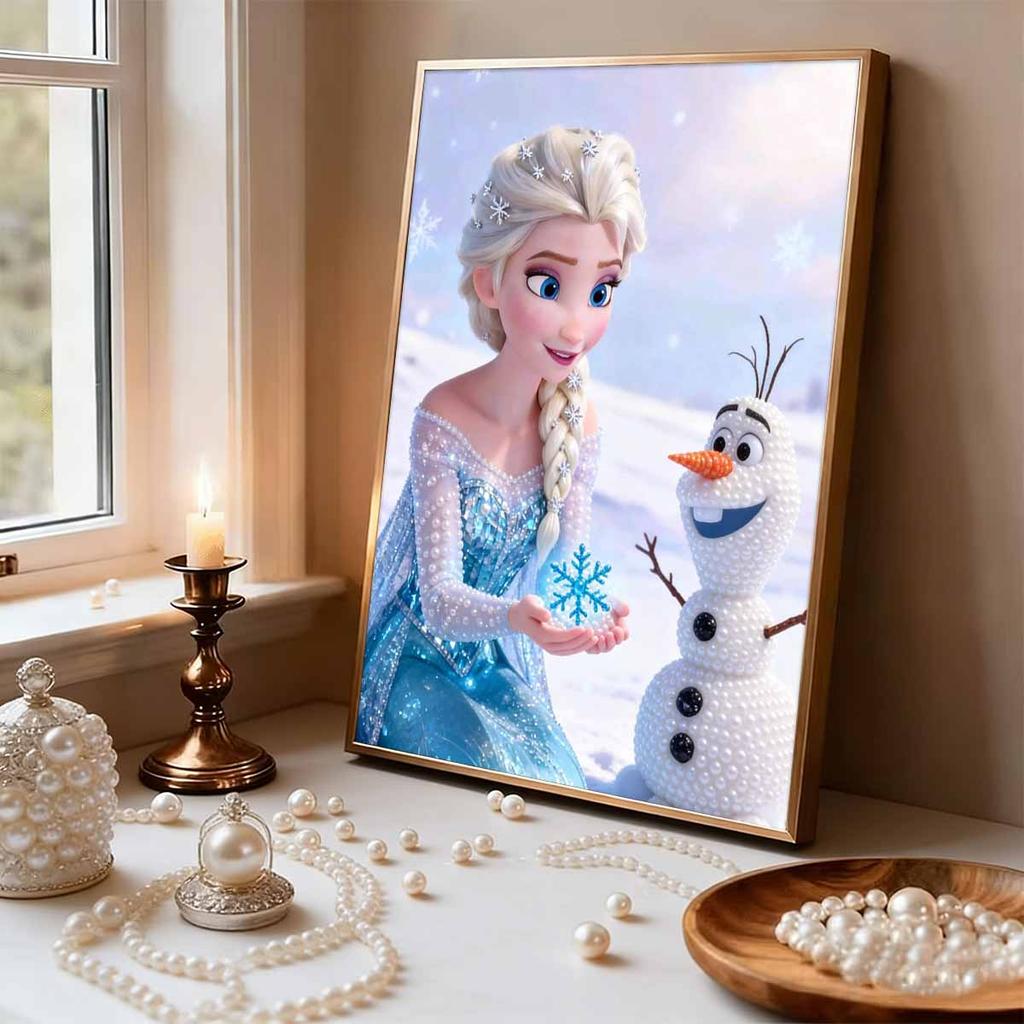 Frozen Elsa Series Pearl Effect Frameless Art | Olaf & Snowflake Winter Scene Accents | Sophisticated Art Decor for Modern Home & Gallery