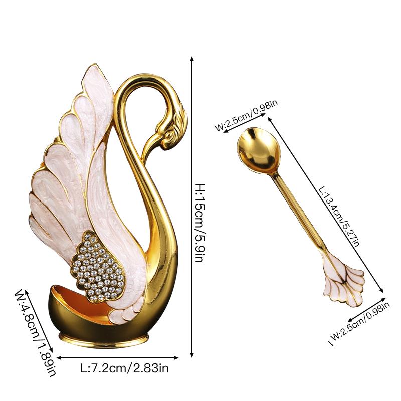 

A swan shaped fruit fork and spoon set, a bucket rack 6 spoons or forks, suitable for drinking coffee, eating dessert, fruit use