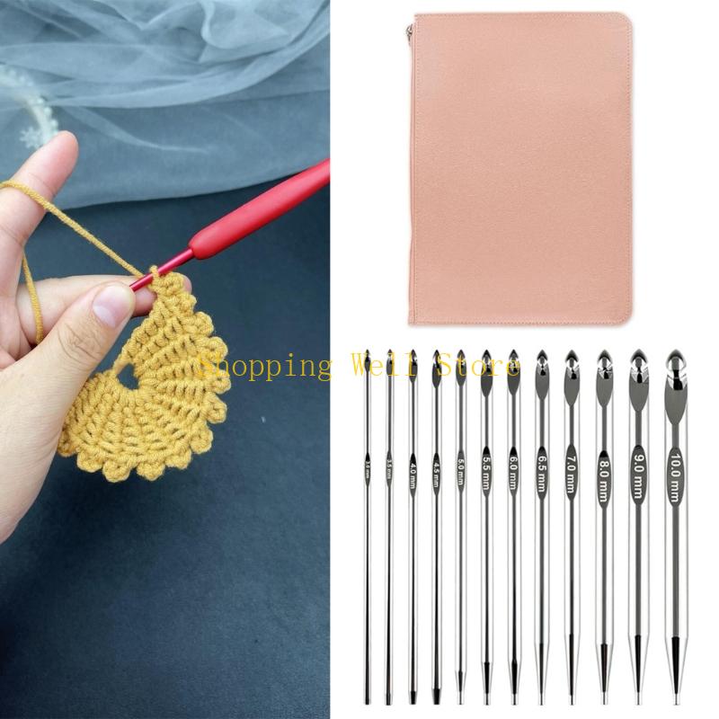 KX4B Tunisian Crochet Hook Set 3mm-10.0mm Crochet Set Interchangeable Crochet Hook with Storage Bag Knitting Supplies