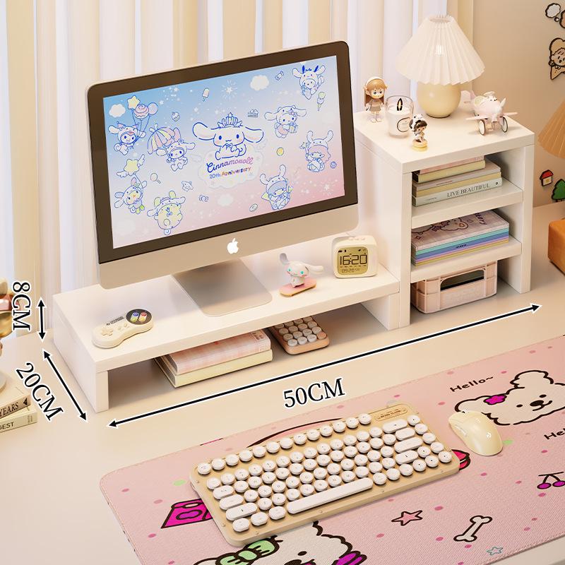 White Computer Monitor Stand with Drawer - Desk Riser for Girls