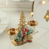 Gold Iron Double Candlestick Home Decors for Holiday Christmas Metal Candle Holders Stand with Pinecones and Berries
