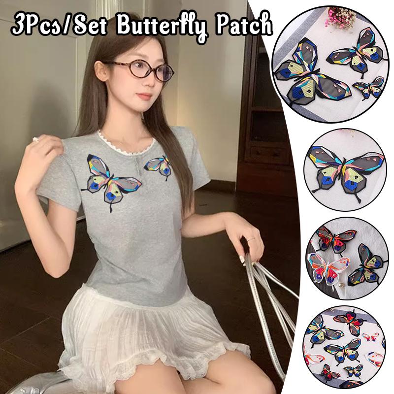 1 Set Lace Butterfly Sew On Patches Embroidered Appliques for Clothing Dress Organza 3D Butterfly Sewing Curtain Hole Repair New