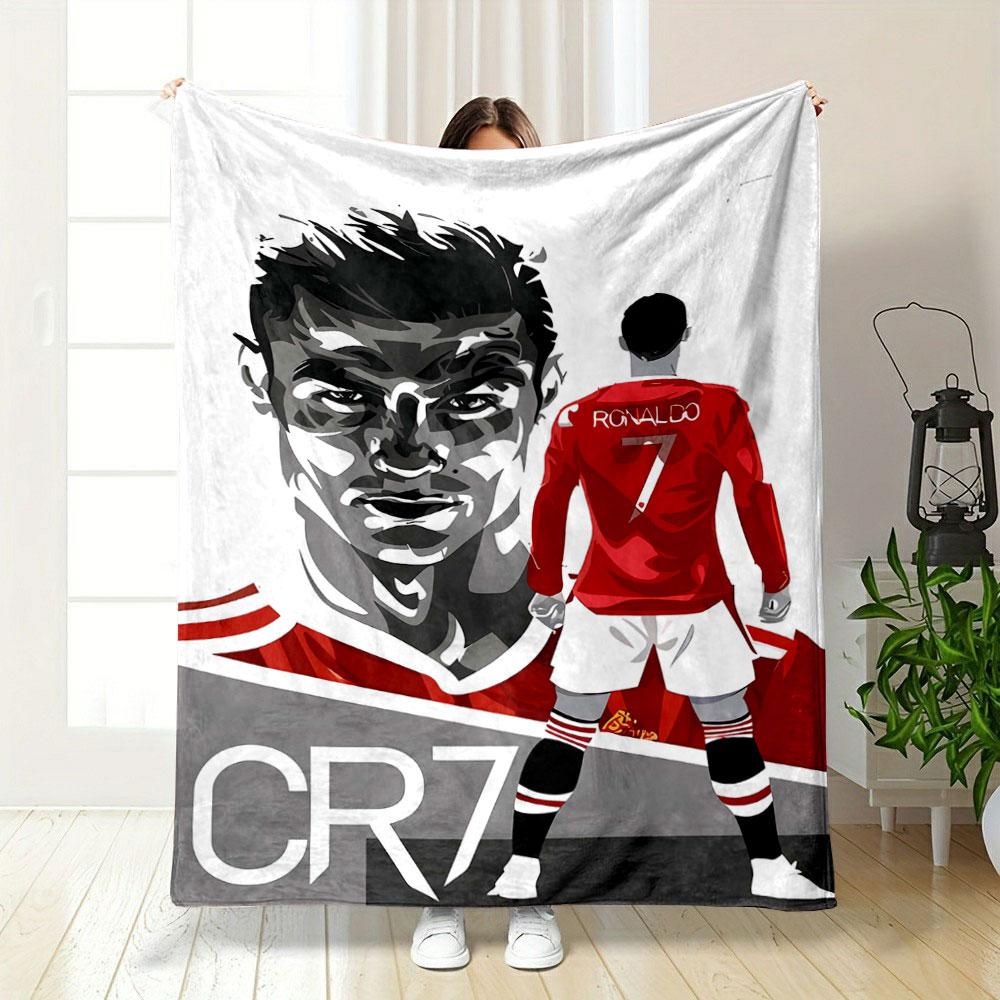 A Stylized Red-soccer Jersey Figure with "CR7" and "Ronaldo" Text. for All Seasons Blanket Lunch Break Throw Gift