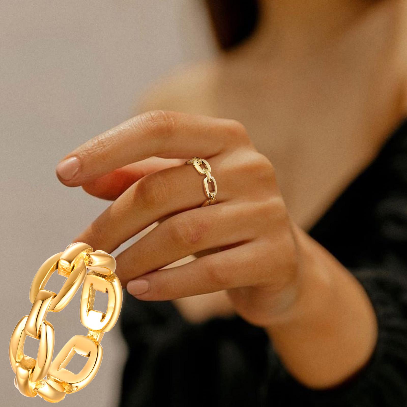 

Thick Cable Chain Ring for Women , Stainless Steel Link Rings, Gold Color Stacking Statement Minimalist Zircon US Ring size 07