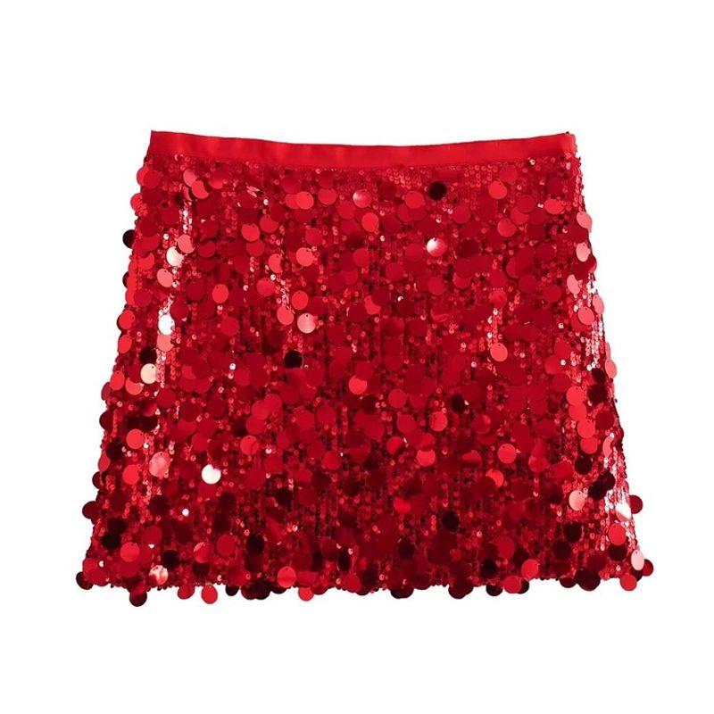 

Za Summer New Product Women s Clothes French Sequin Design Casual A- line High Waist Short Hip-Hugger Skirt 3920139 Red M