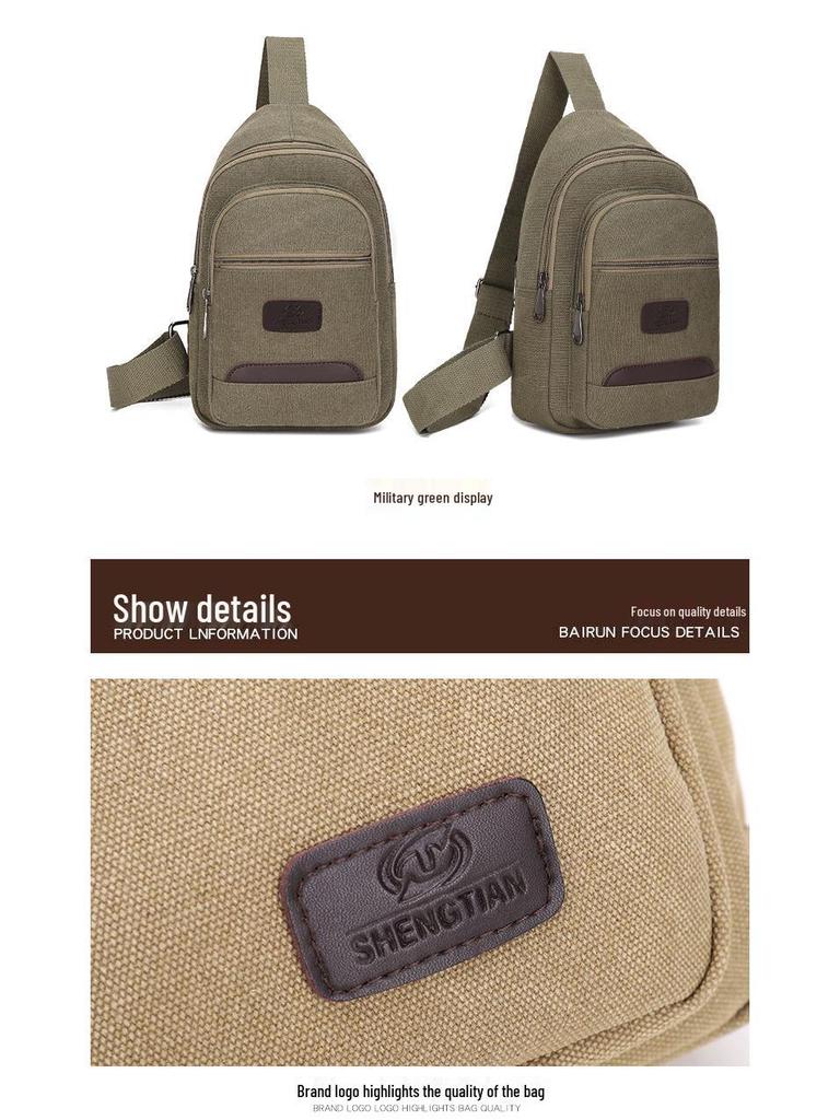 Multi-layer Men's Large Capacity Canvas Crossbody Chest Bag - Convenient Single Shoulder Portable Storage for Work.
