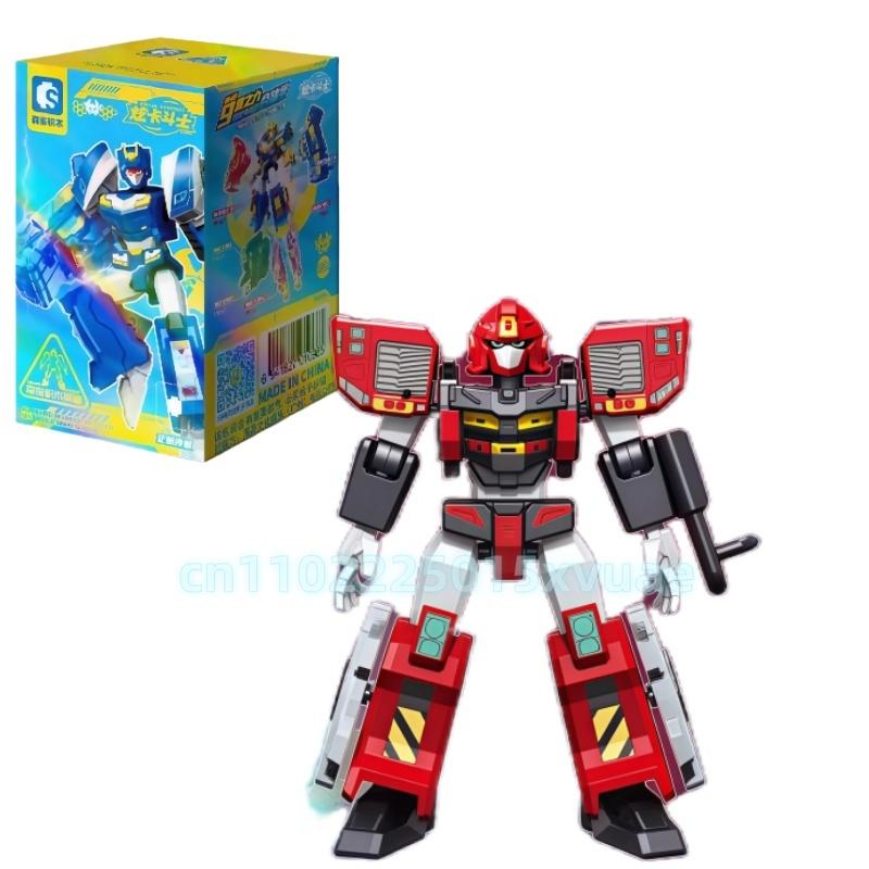 New SEMBO METAL CARDBOT Building Block Xuan Blue Lightning Transforming Robot Assembly Movable Model Toy Collect Children's Gift