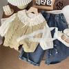 Spring Autumn Girls Lace Collar Long Sleeve Shirt Baby Princess Inner Wear Top Children Blouse