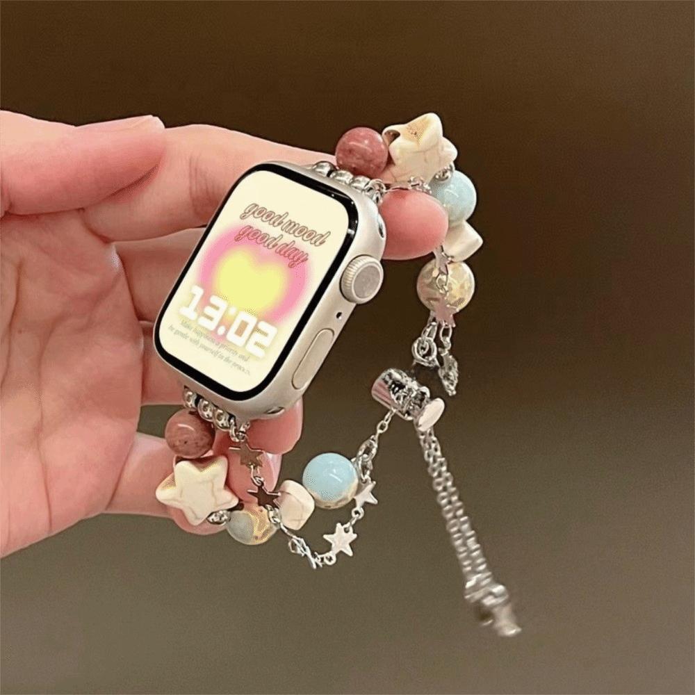 38/40/41/42/44/45mm Beads Metal Link Strap Crystal Adjustable Watch Band for Apple Wristband Universal Beads Bracelet Loop Strap