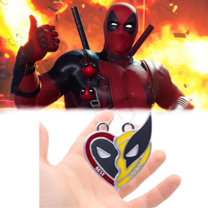 Deadpool Wolverine Best Friends Heart Geometric Alloy Necklace Red Yellow Cartoon Gift