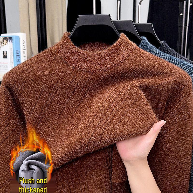 Dad's Warm Winter Knit: Mink Velvet Zipper Sweater, Plus Velvet for Middle-Aged & Elderly Men