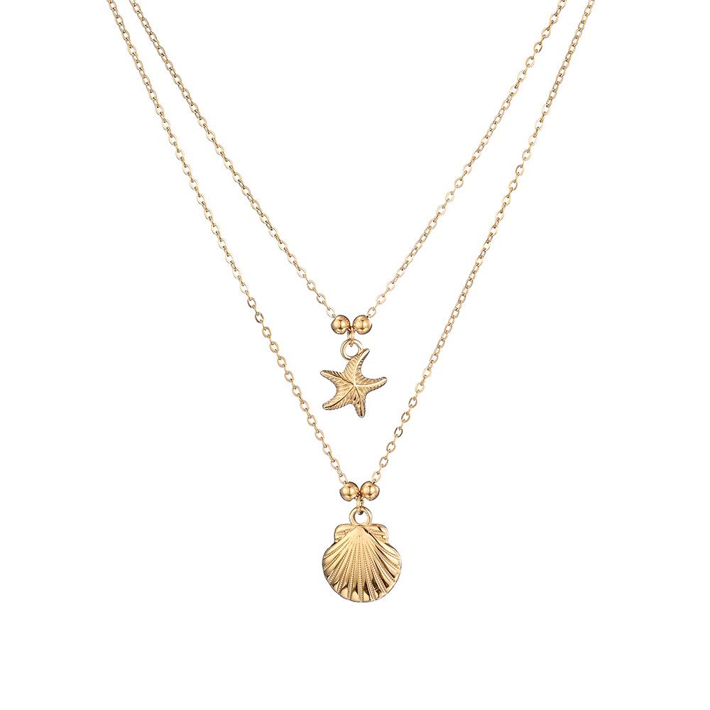 Ocean Series Double-Layer Starfish & Seashell Necklace for Women - Salt Spray Test Passed
