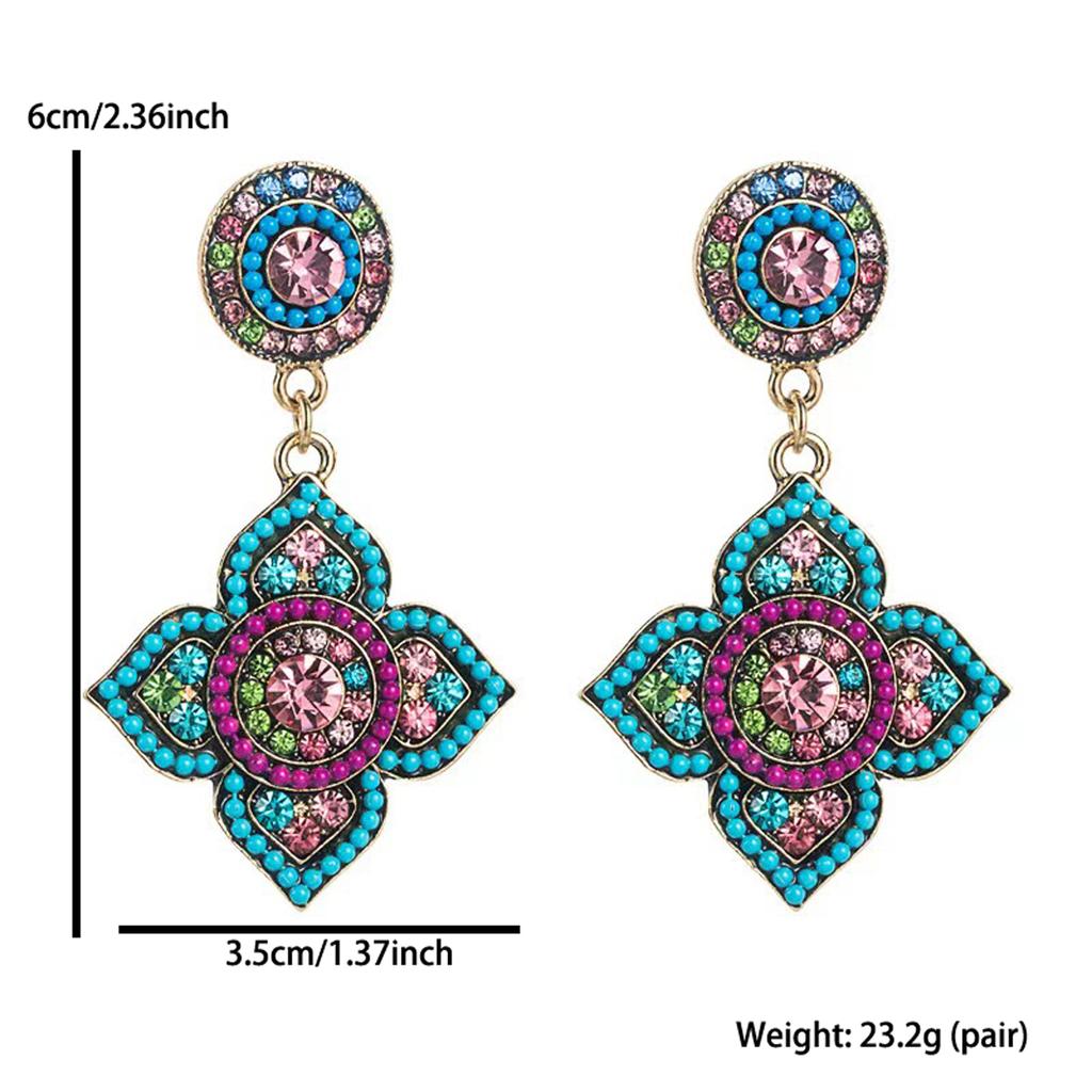 1 Paio di Orecchini Bohemian Floreali Colorati con Strass Vintage per Orecchini alla Moda con Temperamento da Donna