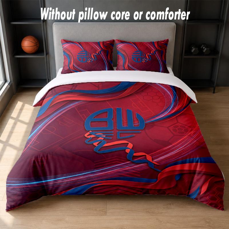 Bolton Wanderers FC Design Bed Bedding Set 1 Duvet Cover + 2 Pillowcases Soft Breathable Household Bed Linens