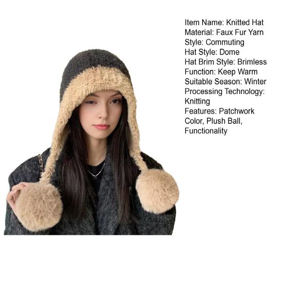 Gestrickte Mütze Einfarbig Plüschball Elastische Konstruktion Atmungsaktive Mütze Outdoor-Abenteuer Radfahren Winddichte Mütze