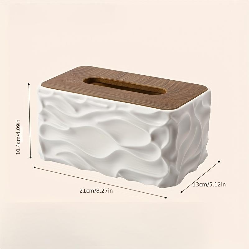 Tissue Box Nordic Minimalist Style Corrugated Tissue Box, Arched Handkerchief Box with Wood Grain Lid, Large Napkin Dispenser