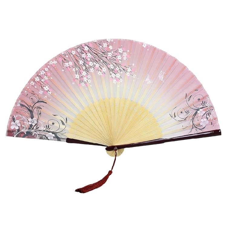 Foldable Bamboos Fan With Flowing Tassels Imitation Silk Handheld Fan For Cooling And Decorative Purposes Holiday Gift