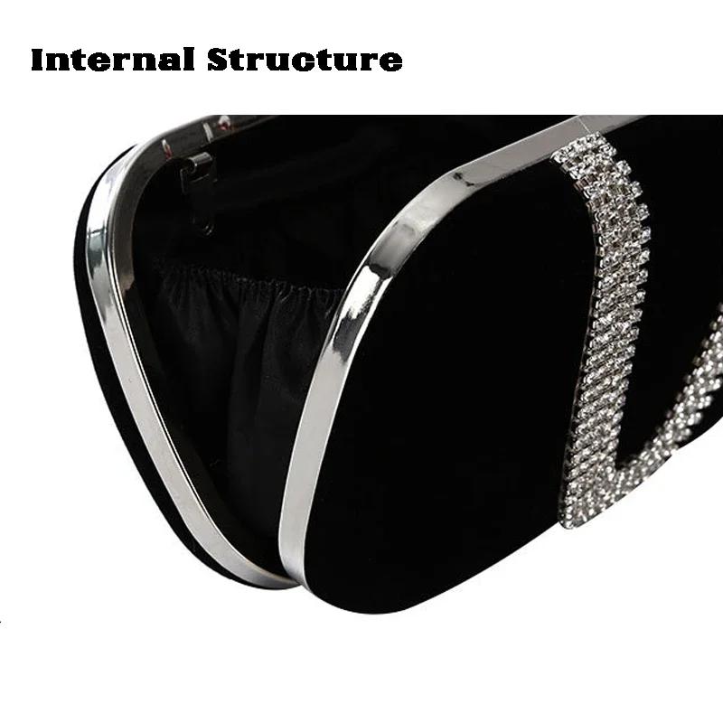 Lyxiga Kvällsväskor för Kvinnor Diamant Lyxig Kuvertväska Fest Diamanter Dam Svart Röd Kedja Axelväska Handväskor för Plånbok