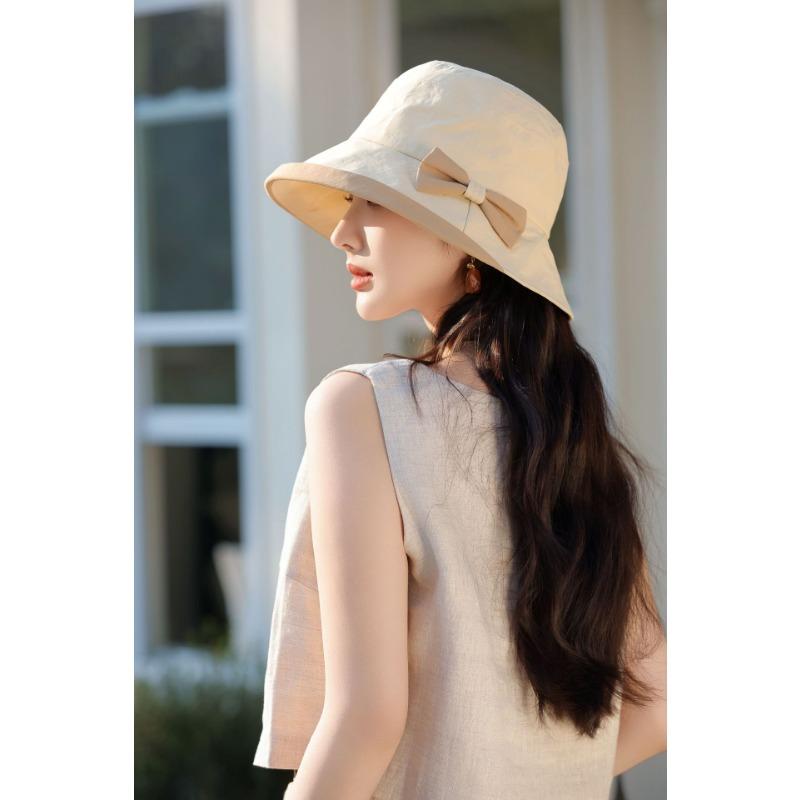 Premium sense bucket hat spring and summer hat women's thin sunshade sunscreen hat bow show face small quick drying sun hat