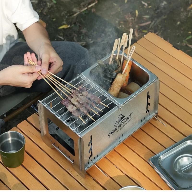 Portable Outdoor Stainless Steel Firewood Charcoal Stove Multifunctional BBQ Oven Removable Camping Cooking Grill Ultrastrong