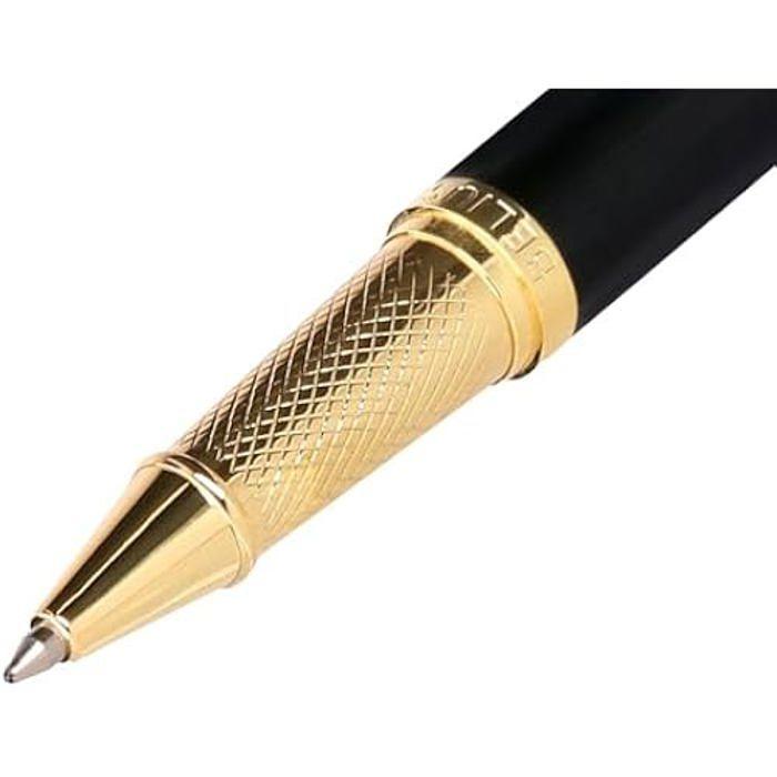 Stylo Bille - BELIUS - Passion Dor - Aluminium Texture Brossée - Noir et Doré - Encre Bleue