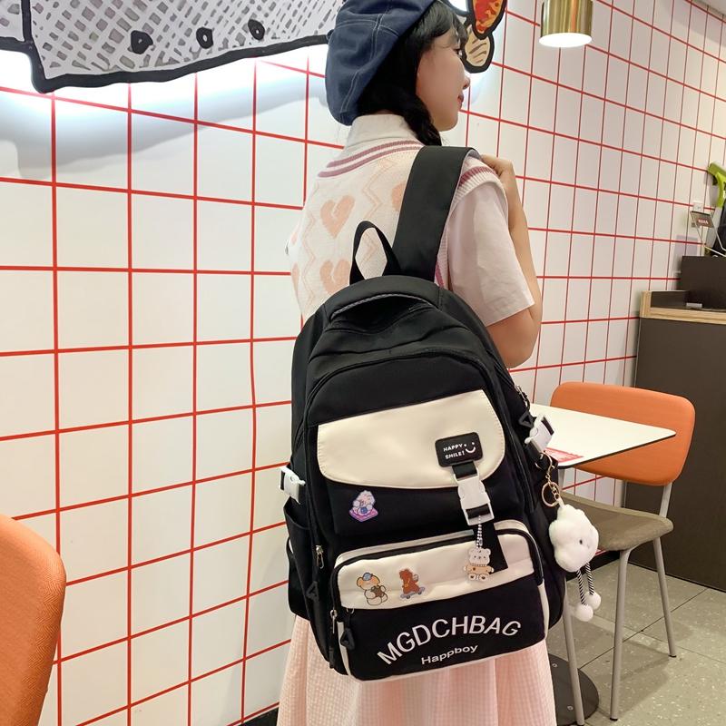 Women Contrast Color Large Capacity Schoolbag Letter Print Backpack for Middle School Students