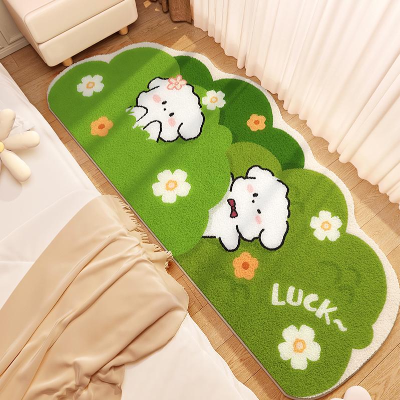 Cute Bedroom Decor Bedside Rug Irregular Shape Carpets for Living Room Green Plush Carpet Fluffy Soft Cartoon Non-slip Floor Mat