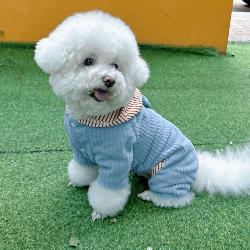 Warm Dog Striped Jumpsuit Fleece Puppy Hood Pajamas Puppy Homewear Dog Overalls  Winter Season