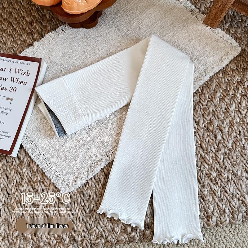 2025 Autumn/Winter Girls' Ruffle Edge Brushed Leggings - Solid Color, Versatile, Elastic Nine-Point Pants