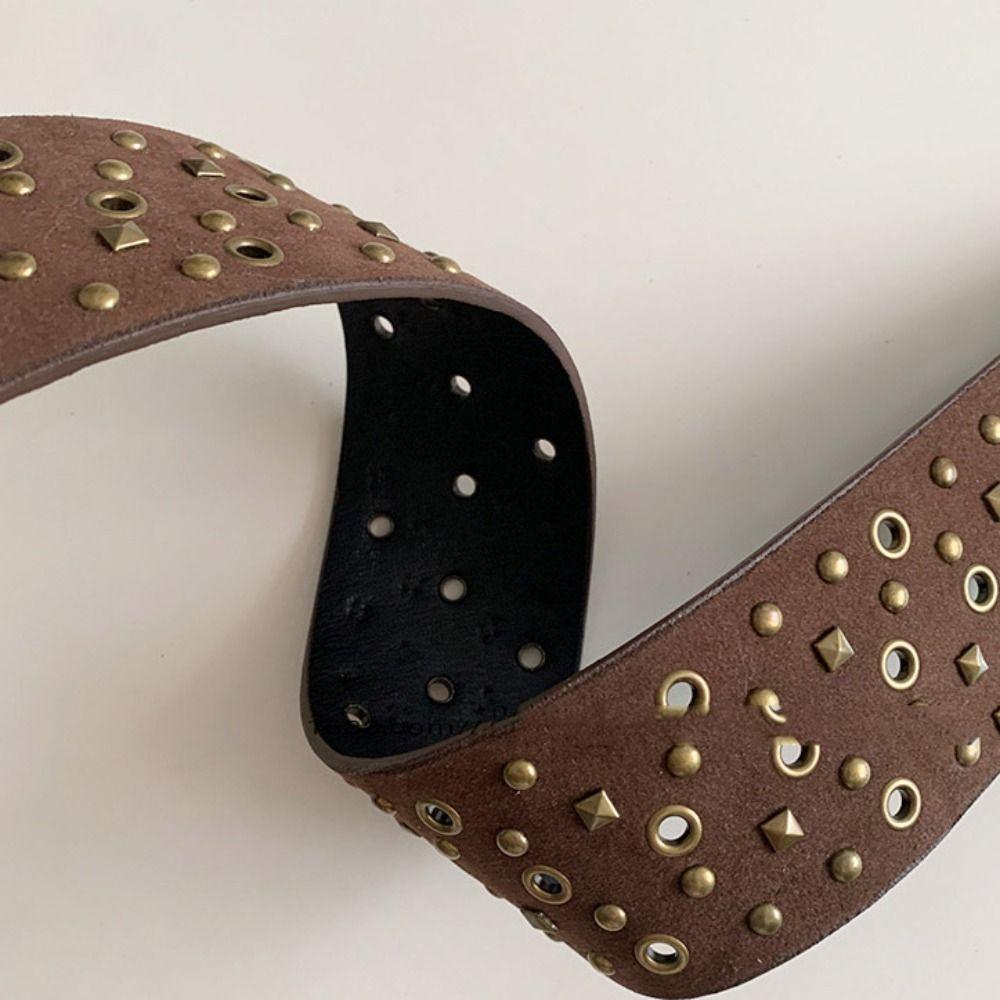 Harajuku Cowgirl Belt Rivet PU Leather Belt Casual Wide Waistband  Dress