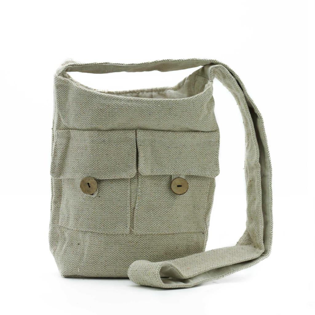 Crossbody Bag Cotton Two Pockets Natural Medium