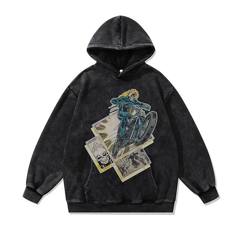 Cartoon Digital Direct Injection Printing Hooded Sweater Oversize Retro Washed Old Hoodie For Men And Women
