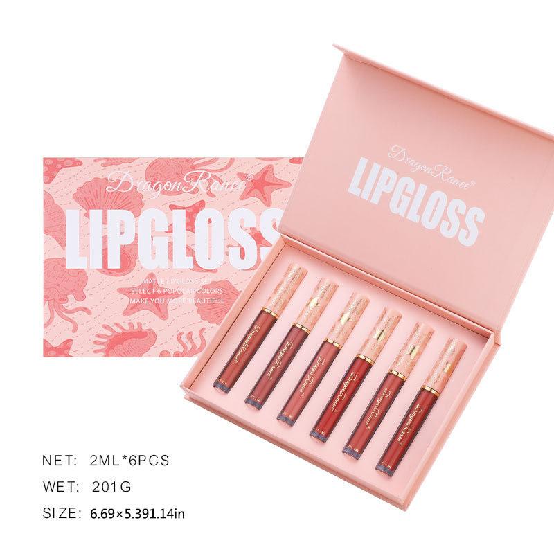 6 ks/1 krabička Sada lesku na rty Tekutá matná rtěnka na rty Vodotěsná polevka na rty Snadno se barví