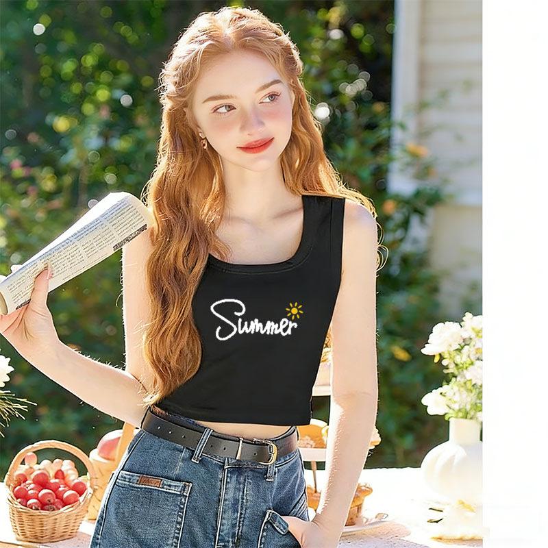 2026 Women's Sexy Letter Print Camisole Top: Short, Versatile Cropped Vest