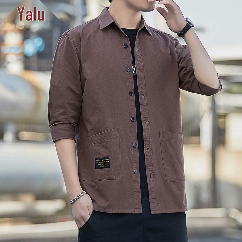 

Yalu Men s Premium Cotton 3/4 Sleeve Casual Shirt L