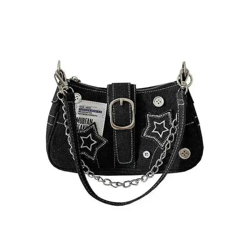Damen Umhängetaschen Koreanisch Harajuku Goth Stern Mädchen Schwarz Handtasche Fairy Grunge Ästhetik Geldbörse Schulter Handtasche Geldbörsen Baguette Tragetaschen