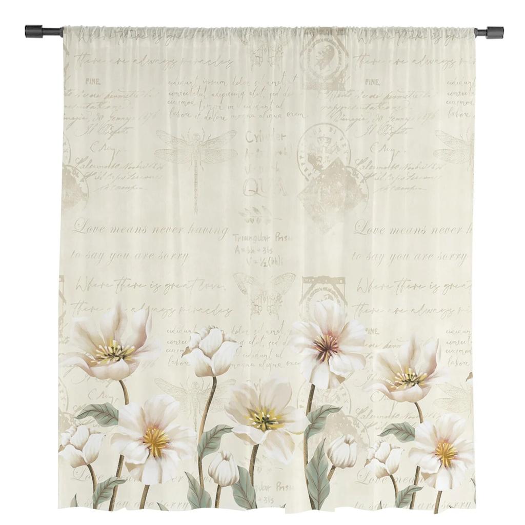 Rustic Vintage Tulips Flowers Sheer Voile Window Curtains Tulle Curtains Living Room Balcony Decoration Drapes