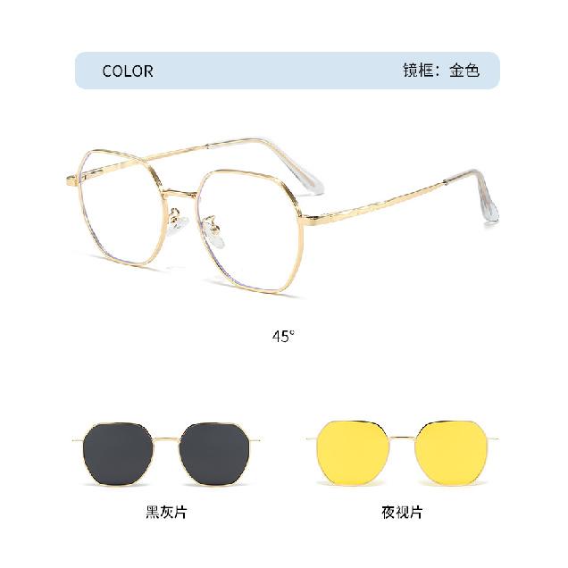 

New Summer Polarized Magnetic Clip-On Sunglasses for Men and Women, Dual-Use Polygonal Patch Sunglasses, Can Be Paired with Prescription Glasses Gold-9012