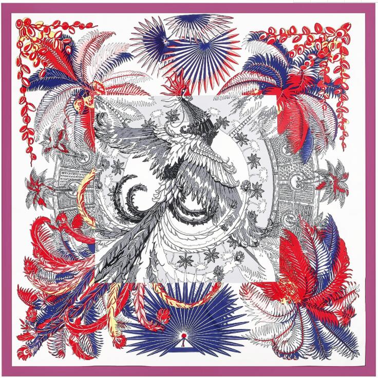 

130cm New Phoenix Design Bandana Fashion Brand Scarf 100% Silk Square Scarf Shawl Women Kerchief Scarves For Ladies Hijab 130x130cm