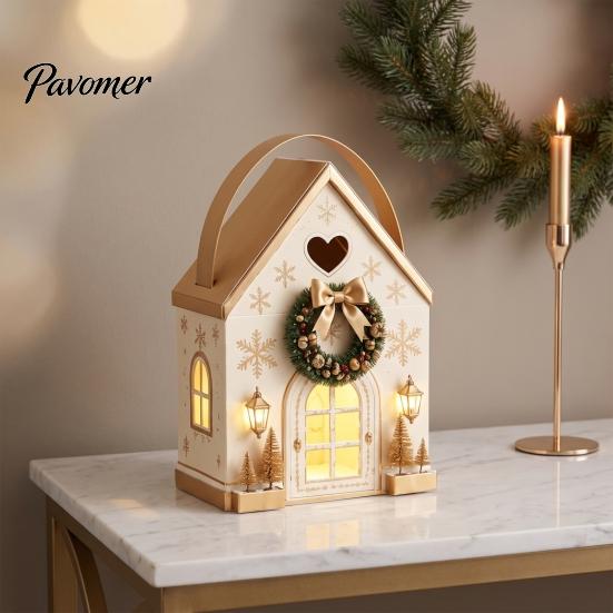 Holiday Treat Containers Christmas House Shaped Candy Boxes with Handles, Festive Cottage And Cookie Packaging for Cookies Party Favors Decorations