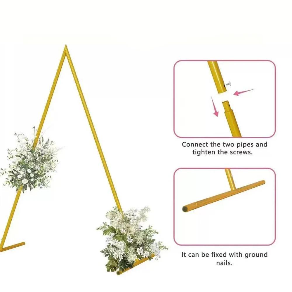 Runtow 1pc Gold Triangle Metal Wedding Arch Bracket, Birthday Party Background Bracket ,Party Decoration